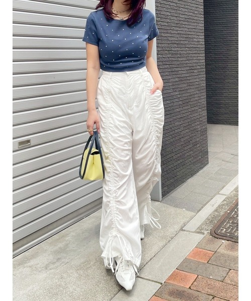 EVRIS（エヴリス）の「ラインストーンコンパクトTシャツ（Tシャツ/カットソー・レディース・ホワイト/ボルドー/ネイビー/ブラック・FREE）」の17枚目の写真