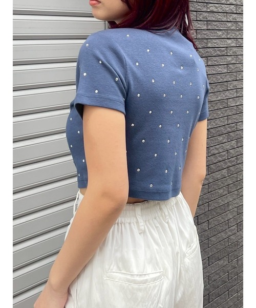 EVRIS（エヴリス）の「ラインストーンコンパクトTシャツ（Tシャツ/カットソー・レディース・ホワイト/ボルドー/ネイビー/ブラック・FREE）」の14枚目の写真