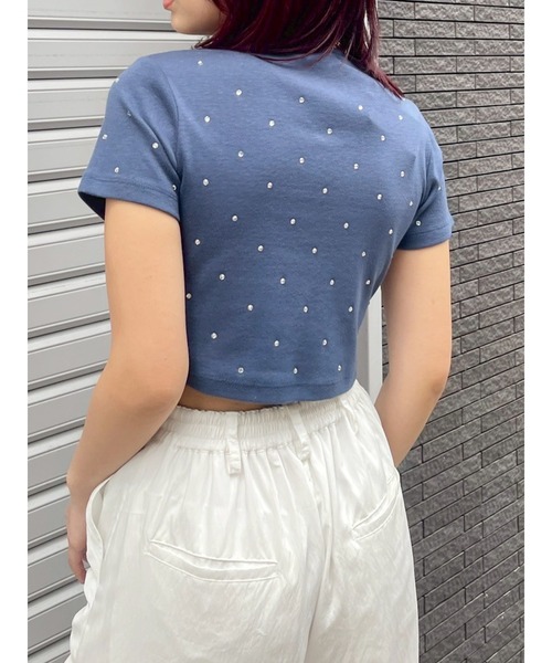 EVRIS（エヴリス）の「ラインストーンコンパクトTシャツ（Tシャツ/カットソー・レディース・ホワイト/ボルドー/ネイビー/ブラック・FREE）」の15枚目の写真