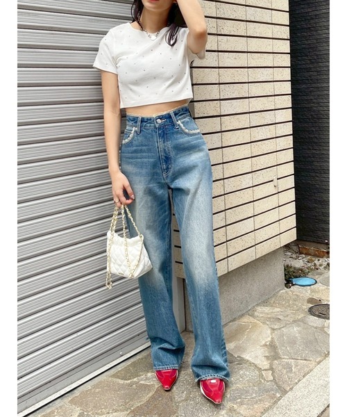 EVRIS（エヴリス）の「ラインストーンコンパクトTシャツ（Tシャツ/カットソー・レディース・ホワイト/ボルドー/ネイビー/ブラック・FREE）」の22枚目の写真