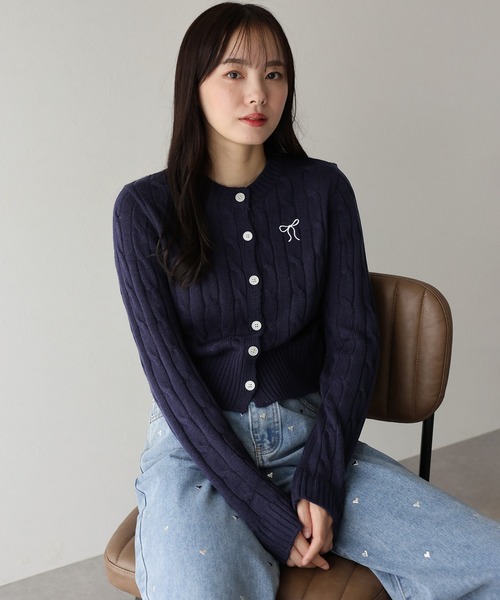 A BATHING APE ケーブルニットカーディガン M ネイビー