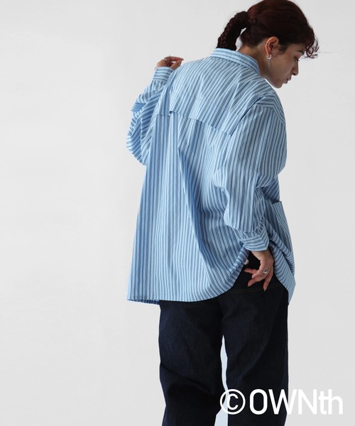 OWNth(オンス)の「デザイン切替ストライプシャツ(シャツ/ブラウス・レディース・ブルー・ONESIZE)」の4枚目の写真