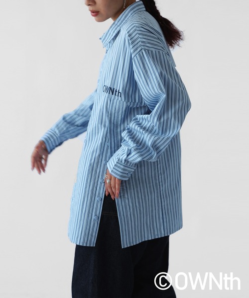 OWNth(オンス)の「デザイン切替ストライプシャツ(シャツ/ブラウス・レディース・ブルー・ONESIZE)」の6枚目の写真