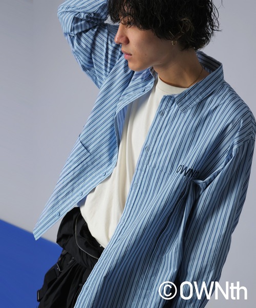 OWNth(オンス)の「デザイン切替ストライプシャツ(シャツ/ブラウス・レディース・ブルー・ONESIZE)」の12枚目の写真