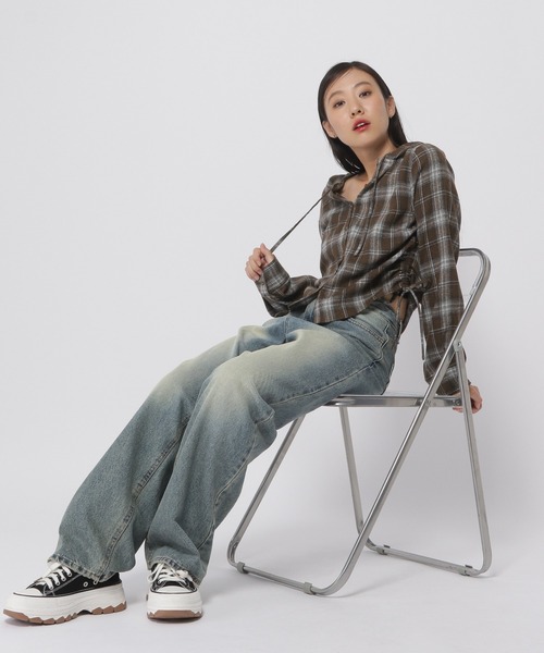 3.3 Field Trip （3.3フィールドトリップ）の「3.3 Field Trip／サイドシャーリングシャツ（シャツ/ブラウス・レディース・ボルドー/ブラウン/ブルー・FREE）」の4枚目の写真