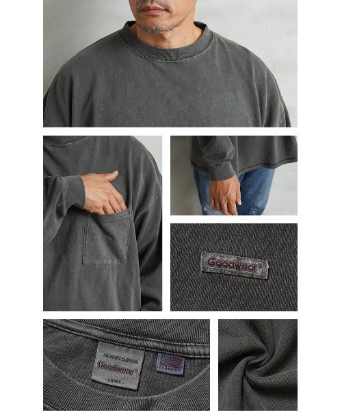 WAIPER.inc(ワイパーインク)の「Goodwear 2W7-64204 製品染め ポケット付き SUPER BIG L/S TEE(Tシャツ/カットソー・メンズ・ネイビー/イエロー/グレイッシュベージュ/チャコールグレー・S/M/L/XL)」の8枚目の写真