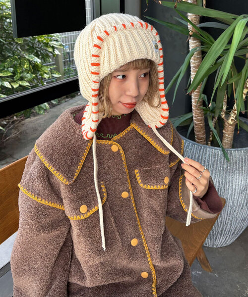 HELLO.SANFRANCISCO（ハローサンフランシスコ）の「【HELLO.SANFRANCISCO/ハローサンフランシスコ】ハンドステッチフライトキャップ（キャップ・レディース・グレー/アイボリー/レッド・ONE SIZE）」の5枚目の写真