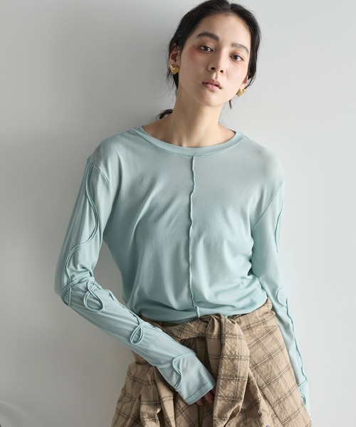 セール】コードエンブロイダリーシアーロングスリーブTシャツ（T