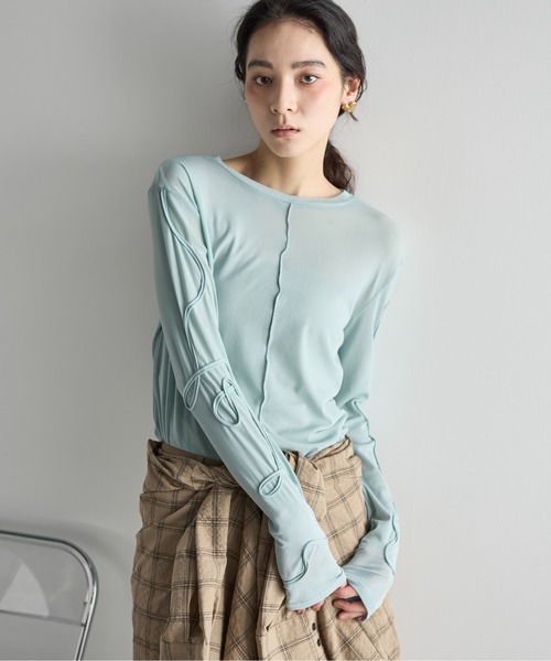セール】コードエンブロイダリーシアーロングスリーブTシャツ（T