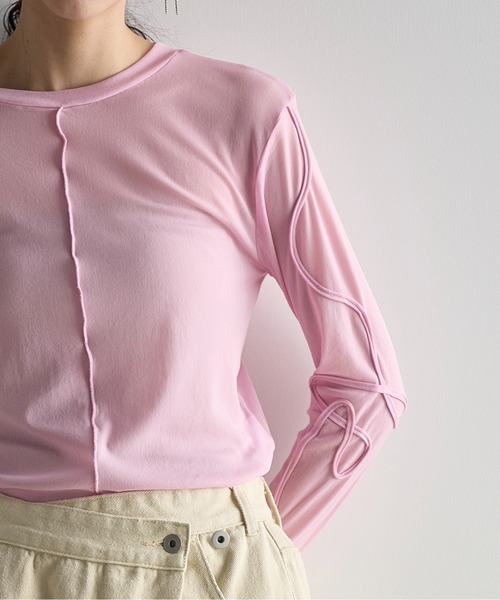 THE YOn（ザヨン）の「コードエンブロイダリーシアーロングスリーブTシャツ（Tシャツ/カットソー・レディース・アイボリー/チャコールグレー/サックスブルー/ピンク・FREE）」の16枚目の写真