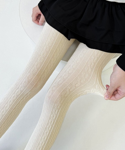 Nia(ニア)の「Nia(ニア)/レースデザイン コットンタイツ(タイツ/ストッキング・レディース・ベージュ/ダークグレー/グレー/ブラック/ピンク/ブラウン/ホワイト/パープル・FREE)」の10枚目の写真