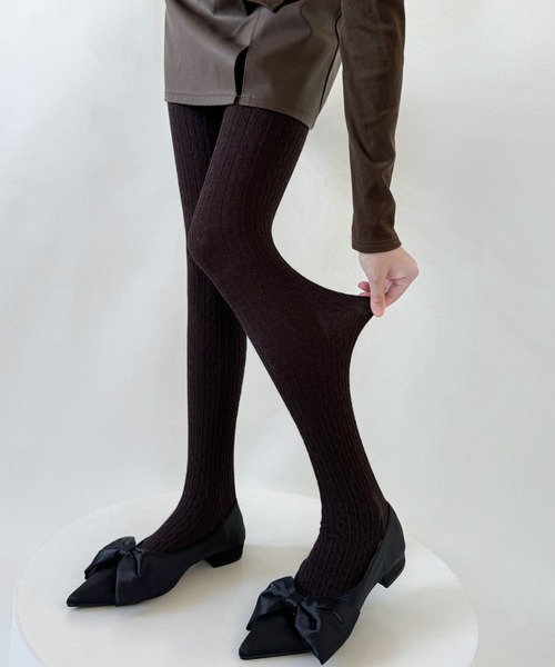 Nia(ニア)の「Nia(ニア)/レースデザイン コットンタイツ(タイツ/ストッキング・レディース・ベージュ/ダークグレー/グレー/ブラック/ピンク/ブラウン/ホワイト/パープル・FREE)」の17枚目の写真