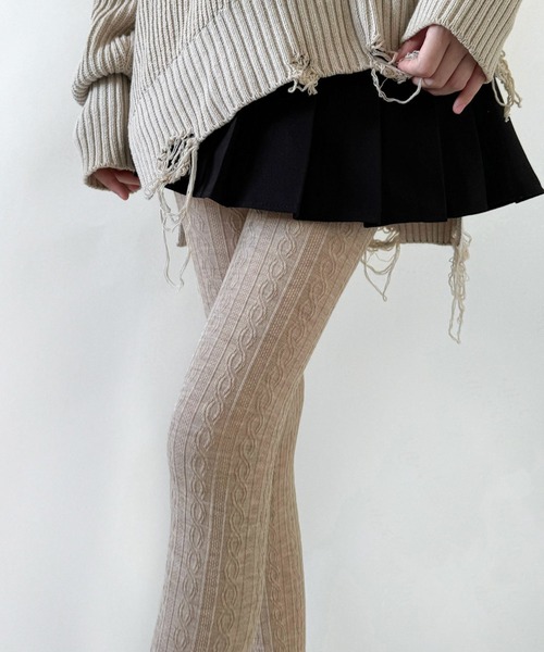 Nia(ニア)の「Nia(ニア)/レースデザイン コットンタイツ(タイツ/ストッキング・レディース・ベージュ/ダークグレー/グレー/ブラック/ピンク/ブラウン/ホワイト/パープル・FREE)」の19枚目の写真