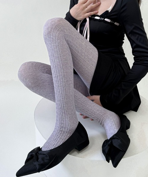 Nia(ニア)の「Nia(ニア)/レースデザイン コットンタイツ(タイツ/ストッキング・レディース・ベージュ/ダークグレー/グレー/ブラック/ピンク/ブラウン/ホワイト/パープル・FREE)」の20枚目の写真