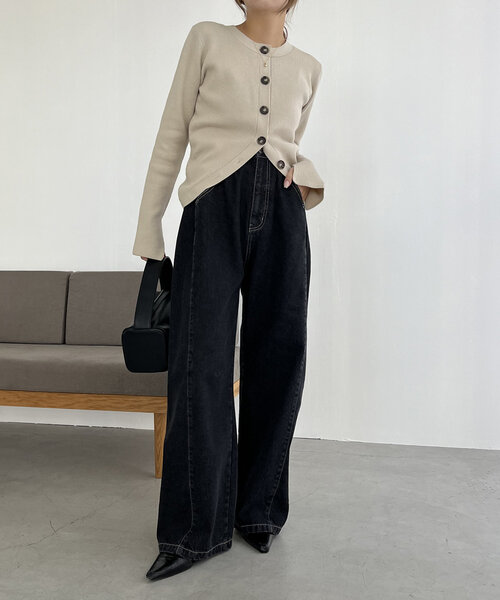 CAPRICIEUX LE'MAGE（カプリシューレマージュ）の「サイドタックデニム（デニムパンツ・レディース・ブラック・38/36）」の6枚目の写真