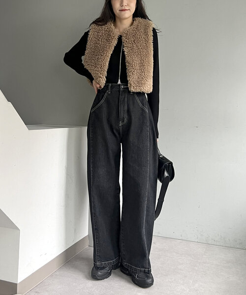 CAPRICIEUX LE'MAGE（カプリシューレマージュ）の「サイドタックデニム（デニムパンツ・レディース・ブラック・38/36）」の22枚目の写真