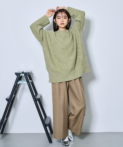 tarin arin(タリンアリン)の「【150㎝前後の小柄さんサイズ】ブークレーニット ビッグシルエット プルオーバー(ニット/セーター・レディース・イエロー/ライトグレー/グリーン・S/M)」の5枚目の写真