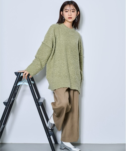 tarin arin(タリンアリン)の「【150㎝前後の小柄さんサイズ】ブークレーニット ビッグシルエット プルオーバー(ニット/セーター・レディース・イエロー/ライトグレー/グリーン・S/M)」の7枚目の写真