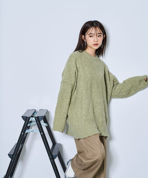 tarin arin(タリンアリン)の「【150㎝前後の小柄さんサイズ】ブークレーニット ビッグシルエット プルオーバー(ニット/セーター・レディース・イエロー/ライトグレー/グリーン・S/M)」の6枚目の写真