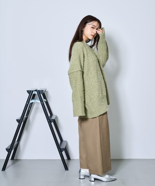 tarin arin(タリンアリン)の「【150㎝前後の小柄さんサイズ】ブークレーニット ビッグシルエット プルオーバー(ニット/セーター・レディース・イエロー/ライトグレー/グリーン・S/M)」の8枚目の写真