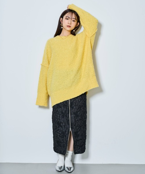 tarin arin(タリンアリン)の「【150㎝前後の小柄さんサイズ】ブークレーニット ビッグシルエット プルオーバー(ニット/セーター・レディース・イエロー/ライトグレー/グリーン・S/M)」の10枚目の写真