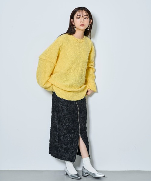 tarin arin(タリンアリン)の「【150㎝前後の小柄さんサイズ】ブークレーニット ビッグシルエット プルオーバー(ニット/セーター・レディース・イエロー/ライトグレー/グリーン・S/M)」の16枚目の写真