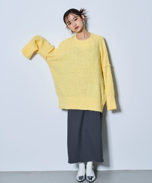 tarin arin(タリンアリン)の「【150㎝前後の小柄さんサイズ】ブークレーニット ビッグシルエット プルオーバー(ニット/セーター・レディース・イエロー/ライトグレー/グリーン・S/M)」の17枚目の写真