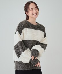 Cutie Blonde | 【S-LL】ブークレ調ワイドボーダーニット(ニット/セーター)