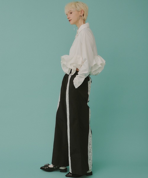 VIOLETTA（ヴィオレッタ）の「レースラインワイドパンツ（その他パンツ・レディース・ブラック/ライトブルー・S/M）」の6枚目の写真