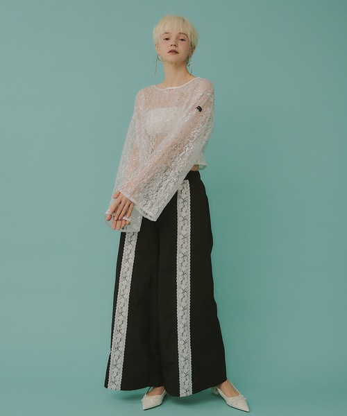 VIOLETTA（ヴィオレッタ）の「レースラインワイドパンツ（その他パンツ・レディース・ブラック/ライトブルー・S/M）」の16枚目の写真