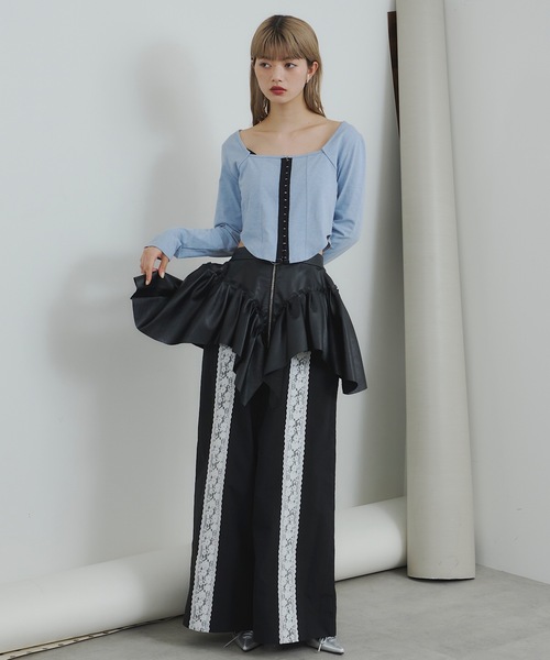 VIOLETTA（ヴィオレッタ）の「レースラインワイドパンツ（その他パンツ・レディース・ブラック/ライトブルー・S/M）」の3枚目の写真