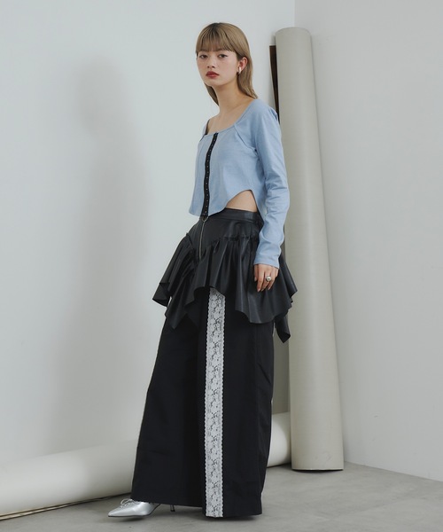 VIOLETTA（ヴィオレッタ）の「レースラインワイドパンツ（その他パンツ・レディース・ブラック/ライトブルー・S/M）」の5枚目の写真