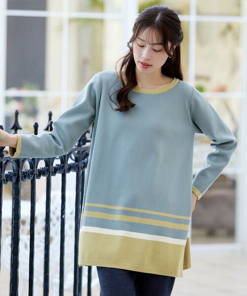 カラー配色ニットチュニック（ニット/セーター）｜Tiaclasse（ティアクラッセ） 5,378円