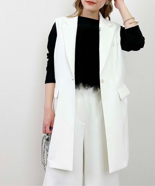 PICCIN（ピッチン）の「【セットアップ可能】バックリボンジレ（ベスト・レディース・オフホワイト/ブラック・M）」の5枚目の写真