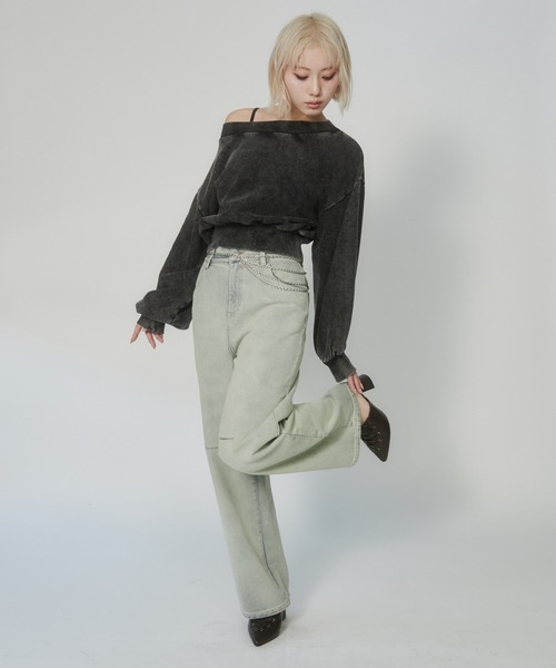 juemi ピグメント　オフショル　スウェット 美品 juemi オフショルピグメントスウェット クロップド丈
