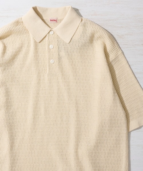 Healthknit(ヘルスニット)の「【Healthknit】Polo Collar S/S Knit / ニットポロシャツ(ポロシャツ・メンズ・アイボリー/ブラック・MEDIUM/X-LARGE/LARGE)」の1枚目の写真