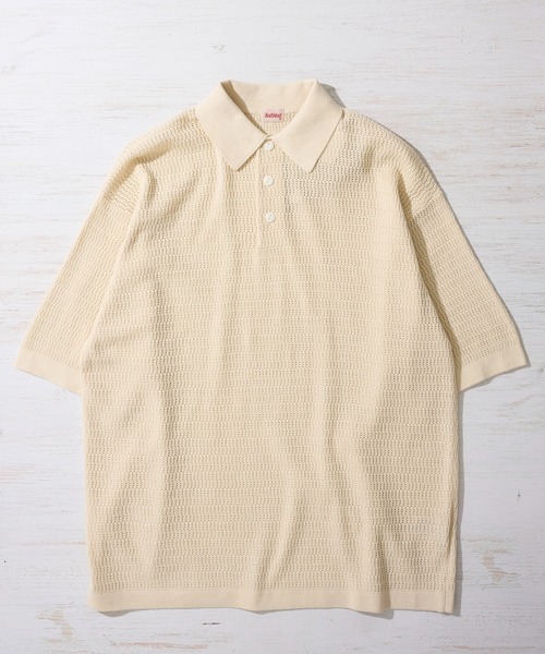 Healthknit(ヘルスニット)の「【Healthknit】Polo Collar S/S Knit / ニットポロシャツ(ポロシャツ・メンズ・アイボリー/ブラック・MEDIUM/X-LARGE/LARGE)」の5枚目の写真