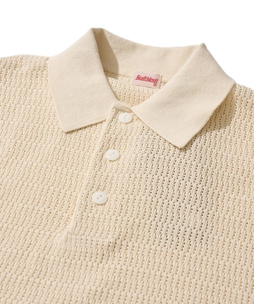 Healthknit(ヘルスニット)の「【Healthknit】Polo Collar S/S Knit / ニットポロシャツ(ポロシャツ・メンズ・アイボリー/ブラック・MEDIUM/X-LARGE/LARGE)」の7枚目の写真