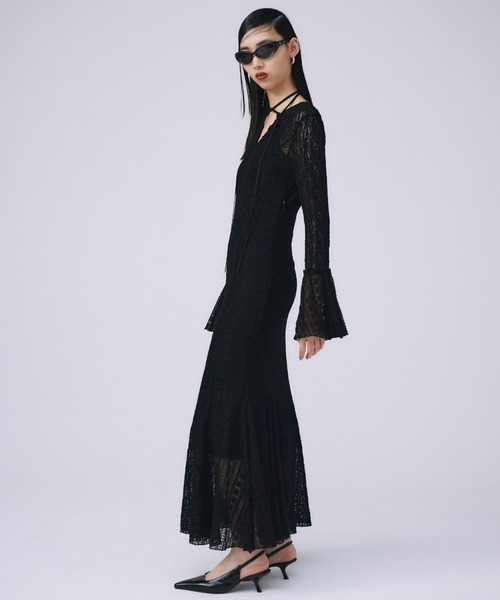 【ブラック】洗えるベルスリーブワンピース JOSE MOON ワンピース BELLSLEEVE LACE DRESS/ベルスリーブ