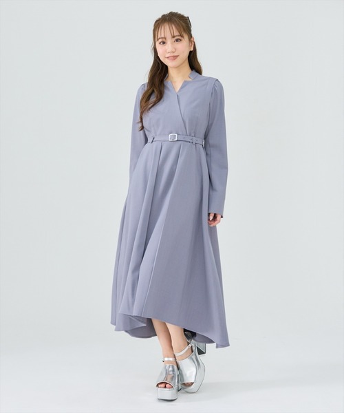 REDYAZEL(レディアゼル)の「シャドウラメストライプカシュクールワンピース(ワンピース・レディース・ミント/ネイビー/グレー・SMALL/MEDIUM)」の2枚目の写真
