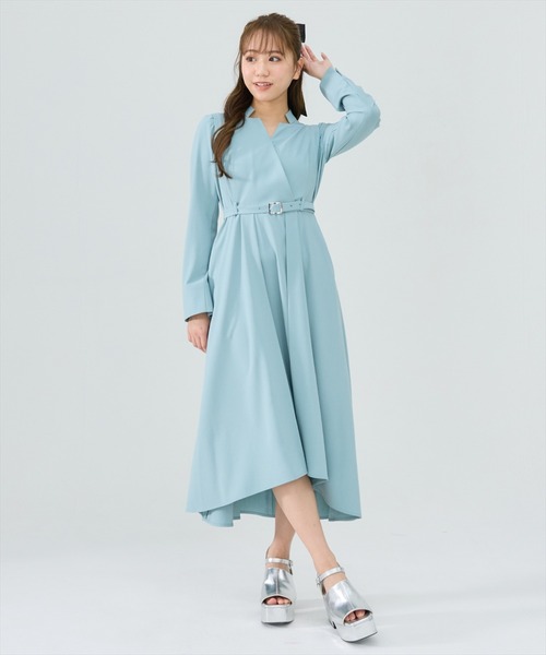 REDYAZEL(レディアゼル)の「シャドウラメストライプカシュクールワンピース(ワンピース・レディース・ミント/ネイビー/グレー・SMALL/MEDIUM)」の1枚目の写真