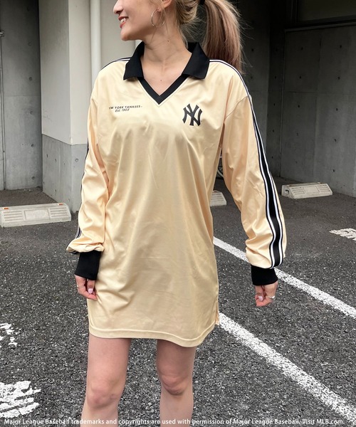 pom ワンピース MLB】刺繍ロゴデニムロングスリットワンピース BACK TO THE