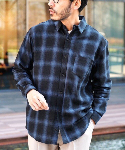 jiggys shop(ジギーズショップ)の「オンブレーチェック レギュラーカラー長袖シャツ(シャツ/ブラウス・メンズ・グレー/ブラック/ブルー・X-LARGE/LARGE/MEDIUM/SMALL)」の1枚目の写真