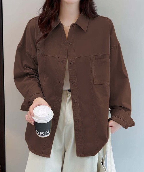 aimoha(アイモハ)の「オーバーサイズ片ポケットカラーシャツ(シャツ/ブラウス・レディース・イエロー/ピンク/ライトベージュ/チョコ・FREE)」の2枚目の写真