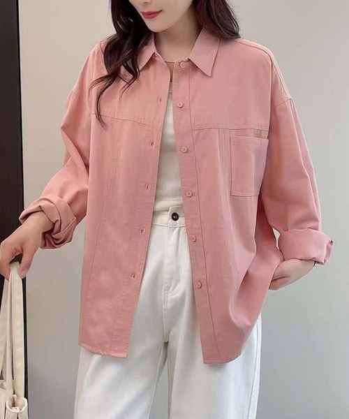 aimoha(アイモハ)の「オーバーサイズ片ポケットカラーシャツ(シャツ/ブラウス・レディース・イエロー/ピンク/ライトベージュ/チョコ・FREE)」の1枚目の写真