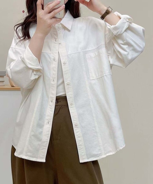 aimoha(アイモハ)の「オーバーサイズ片ポケットカラーシャツ(シャツ/ブラウス・レディース・イエロー/ピンク/ライトベージュ/チョコ・FREE)」の3枚目の写真