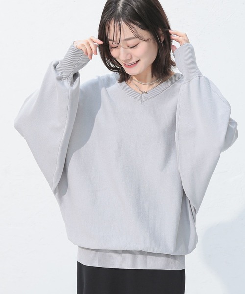 n'OrLABEL(ノアールレーベル)の「【UVカット・抗菌防臭・抗ピル・マシンウォッシャブル】Vネックドルマンニットプルオーバー(ニット/セーター・レディース・グレー/ブラック/ブルーグリーン/ライトベージュ・2/1)」の2枚目の写真