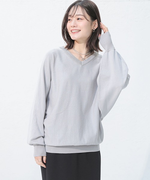 n'OrLABEL(ノアールレーベル)の「【UVカット・抗菌防臭・抗ピル・マシンウォッシャブル】Vネックドルマンニットプルオーバー(ニット/セーター・レディース・グレー/ブラック/ブルーグリーン/ライトベージュ・2/1)」の6枚目の写真