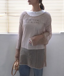 透かし編みメッシュリンキングシアーニット