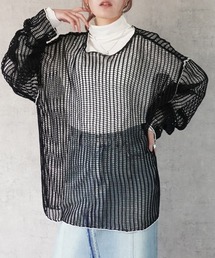 透かし編みメッシュリンキングシアーニット